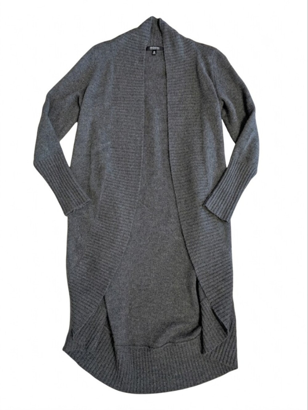 Saks Fifth Avenue 100% Cashmere Long Duster Cardigan Sweater Gray M Open Front